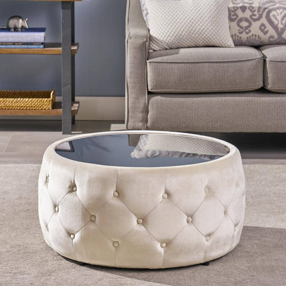 Noble House Merna Indoor Glam Velvet Coffee Table, Beige