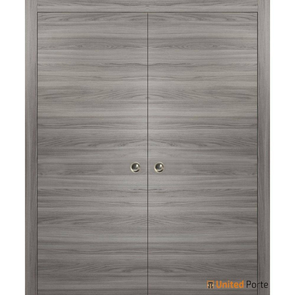 Sliding Double Pocket Door with Frames | Planum 0010 Ginger Ash | Kit Trims Rail Hardware | Solid Wood Interior Bedroom Bathroom Closet Sturdy Doors -60" x 80" (2* 30x80)
