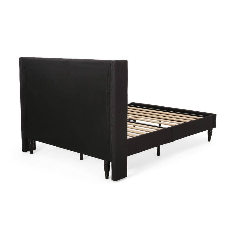 Noble House Liyam Queen-Sized Fabric Fully-Upholstered Traditional Bedframe, Black