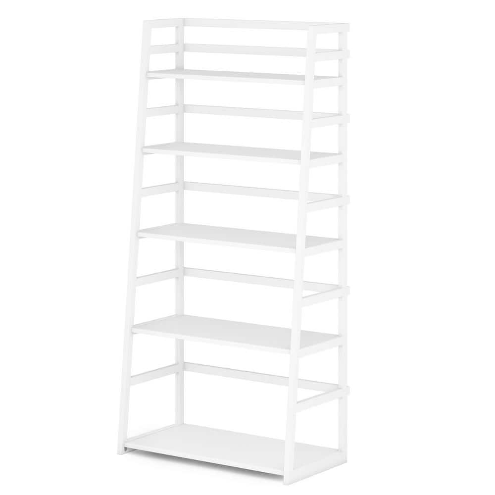 Simpli Home Acadian Ladder Shelf Bookcase in White