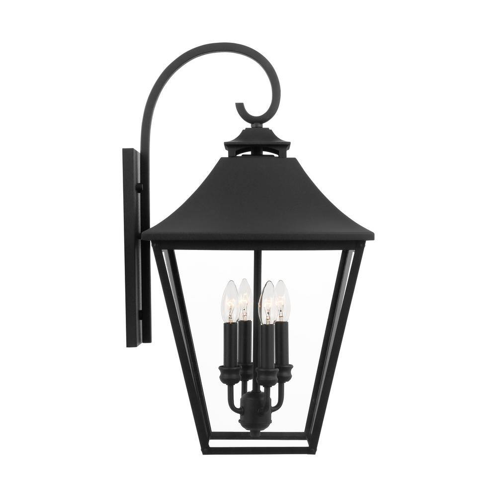 Galena Textured Black 4-Light Outdoor Wall Lantern with Clear Seeded Glass