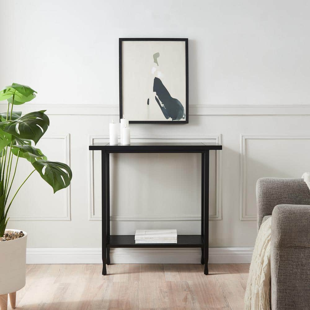 Leick Home 11232-BK Ironcraft Rustic Console Table, Black Wash