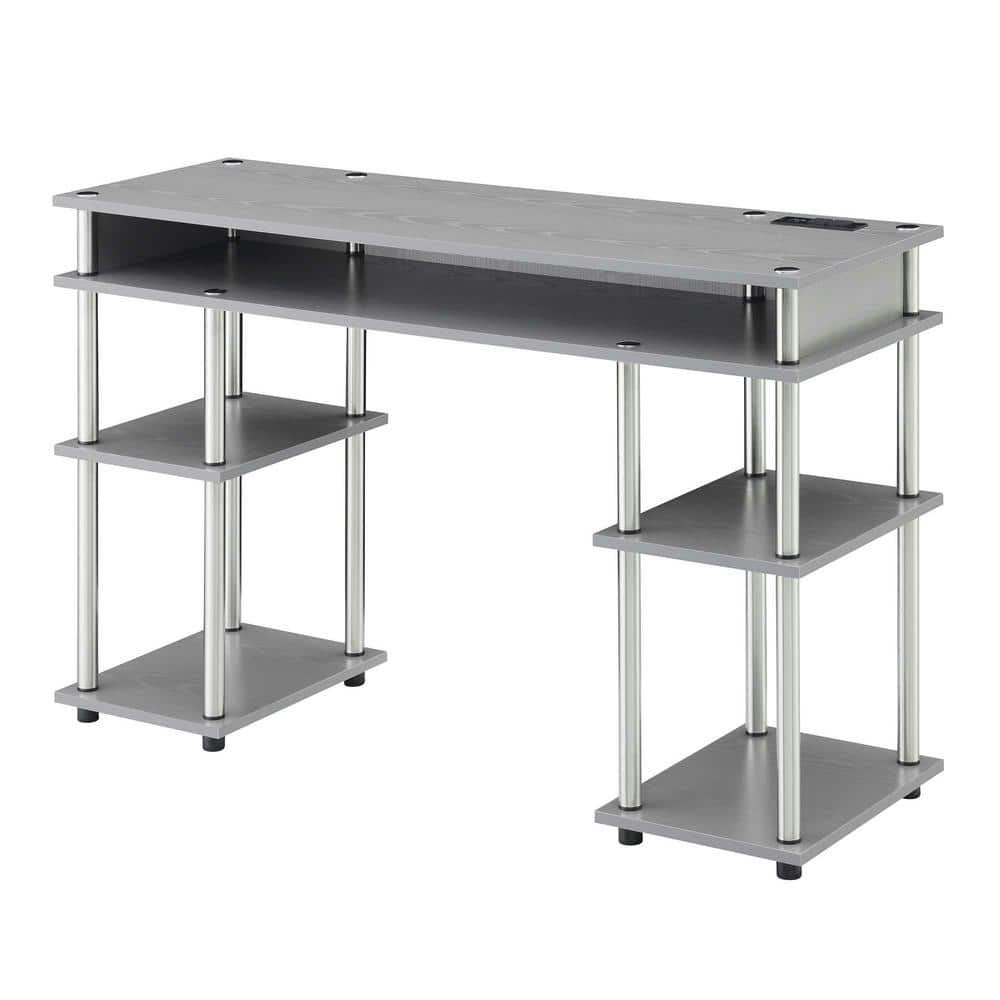 Adult, Designs2Go No Tools 30 inches Tall Student Desk w/ Charging Station and Shelves, Gray