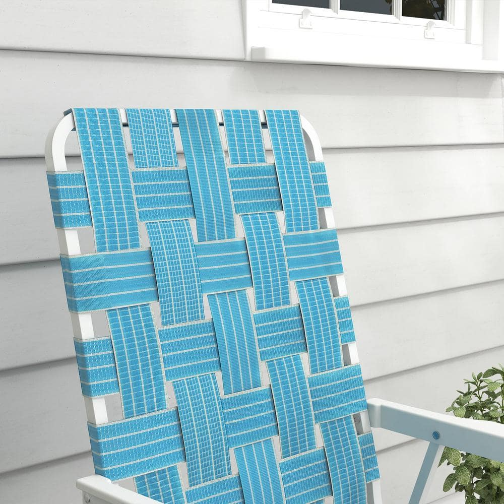 Blue Metal Folding Lawn Chairs with PE Straps and Armrests