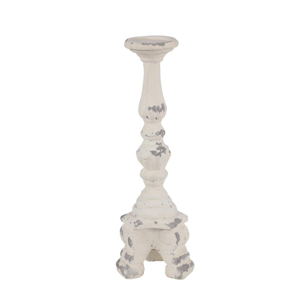 DecMode 7"W, 20"H Vintage Candlestick, White, 1 - Piece