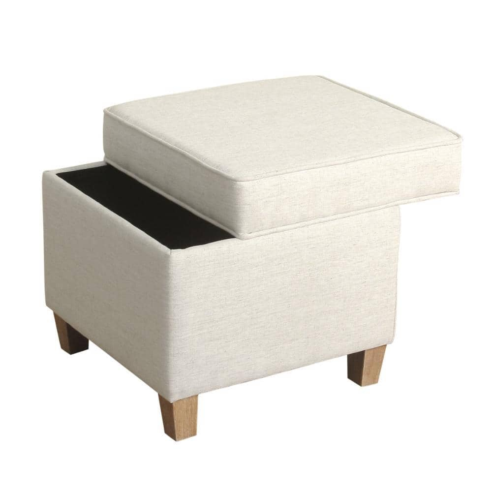 Benzara Geometric Patterned Square Wooden Ottoman with Lift Off Lid Storage, Orange and Cream-Color:White And Brown