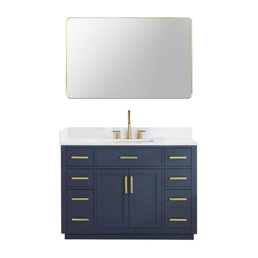 Gavino 48" Wood Vanity in Royal Blue with Composite Stone Top and Mirror