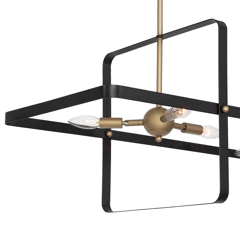 Vanity Art  6 - Light Kitchen Island Linear Pendant, Modern Hanging Lighting, Ceiling Lights Fixtures for Dining Room Living Room, Kitchen, Classic Black/Contemporary Brass Dust, 22706BK-BD