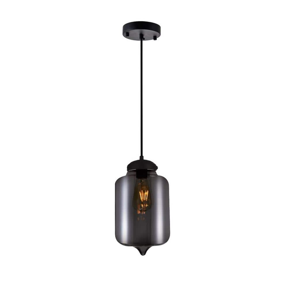 CWI Lighting Glass 1 Light Contemporary Metal Mini Pendant in Black/Smoke