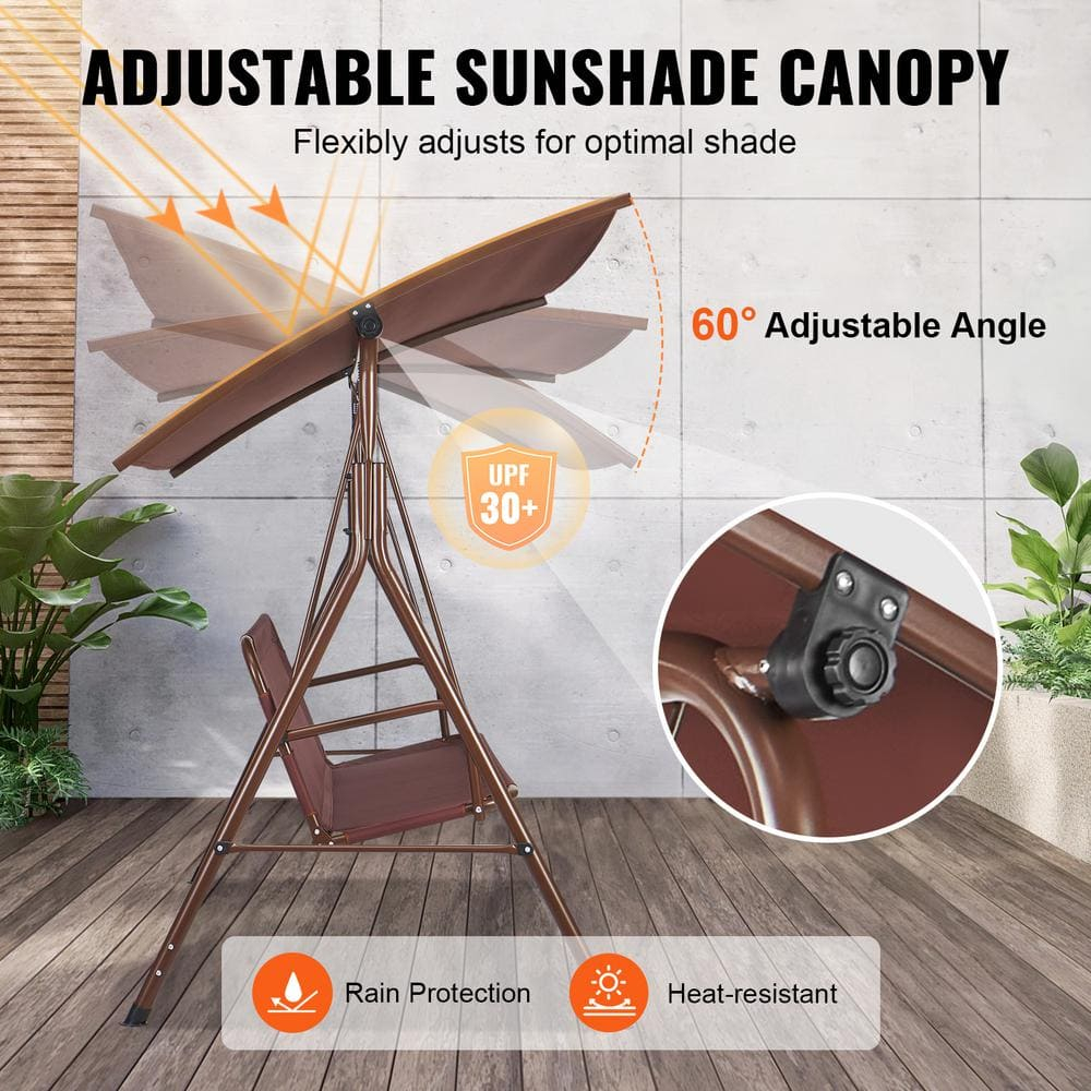 3-Person Patio Swing Chair Outdoor Patio Swing with Adjustable Canopy Porch Swing