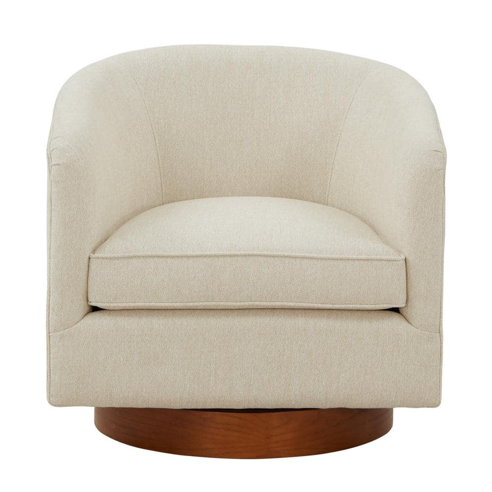 Comfort Pointe Muriel Beige Fabric Wood Base Swivel Accent Chair
