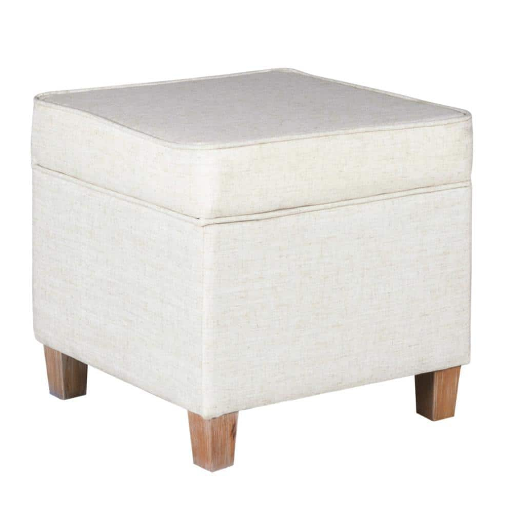 Benzara Geometric Patterned Square Wooden Ottoman with Lift Off Lid Storage, Orange and Cream-Color:White And Brown