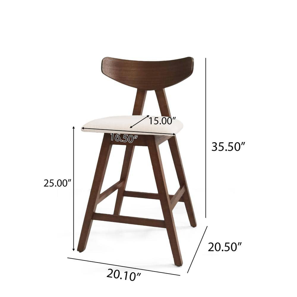 Noble House Marten Indoor Fabric Upholstered Wood Counter Stools, Set of 2, Light Beige