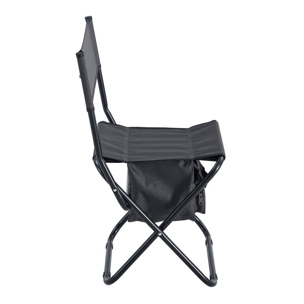 Gray Portable Steel Folding Camping Chair with Storage Bag