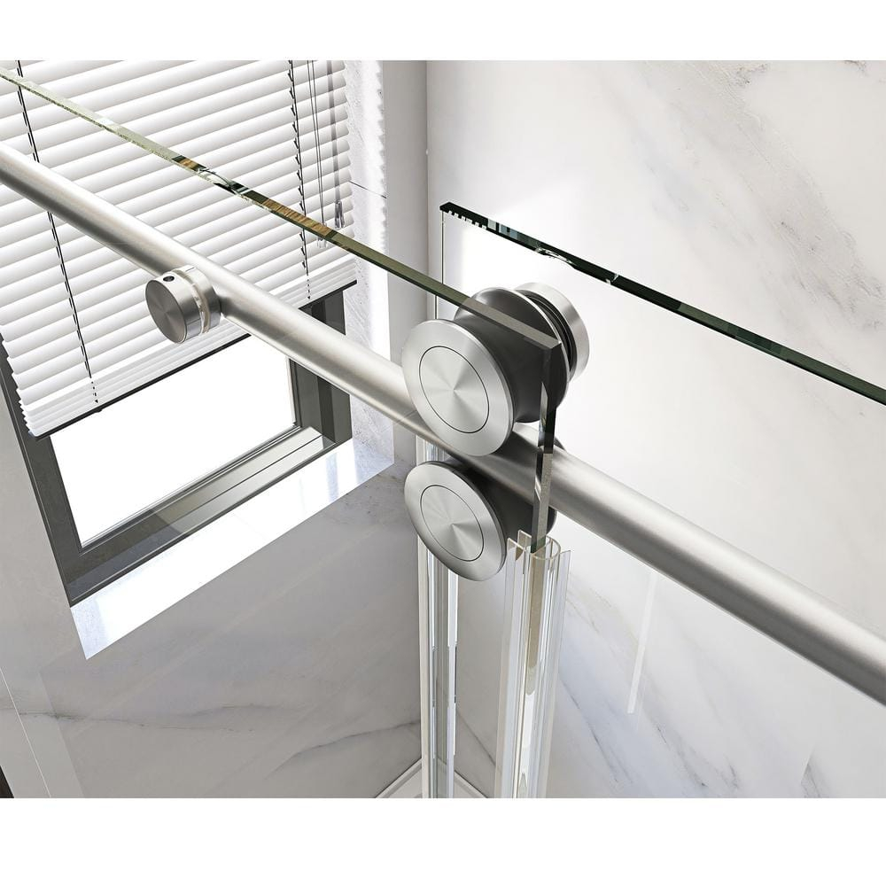 56-60 in. W x 76 in. H Sliding Frameless Shower Door in Brushed Nickel Finish with 5/16 in. (8 mm) Tempered Glass