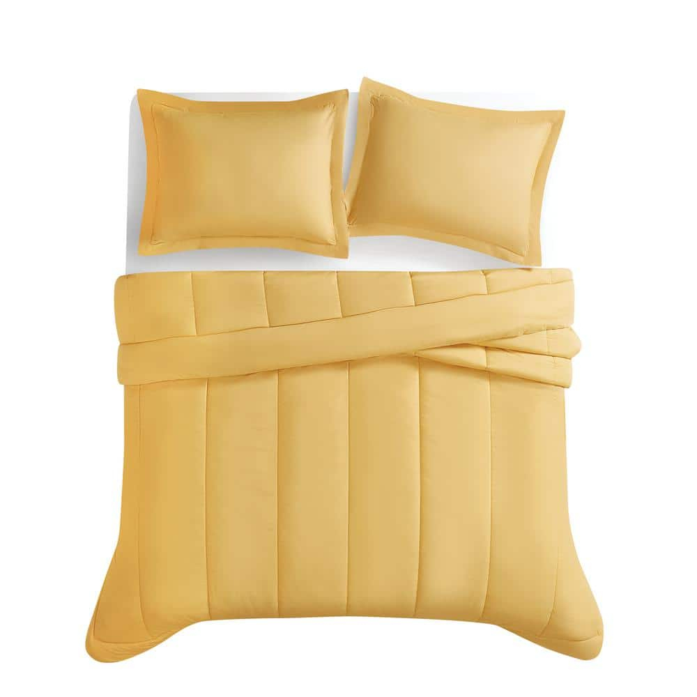 2-Piece Mustard Yellow Solid Cotton Percale Twin/Twin XL Comforter Set