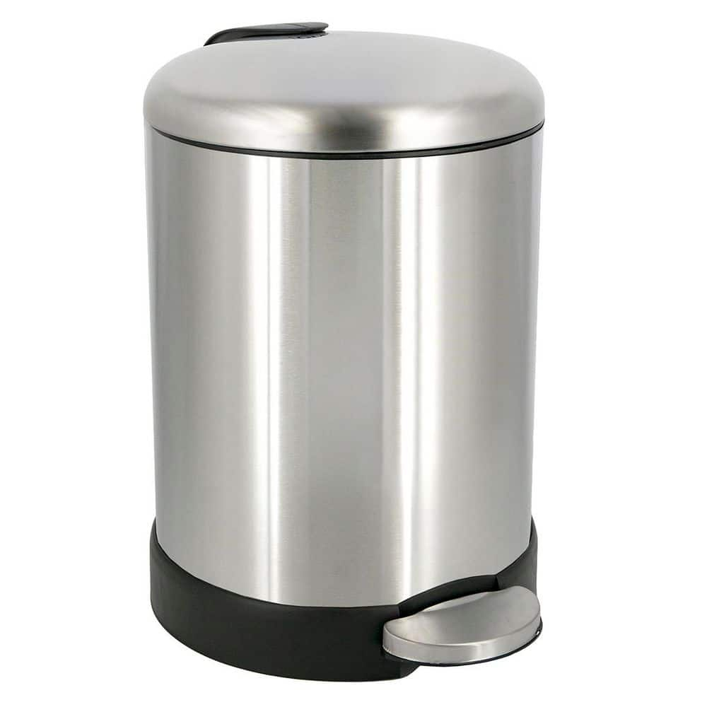 Glad Small Trash Can, 1.2 Gallon | Round Stainless Steel Garbage Bin with Soft Close Lid & Step Foot Pedal | Metal Waste Basket with Removable Inner Bucket, Stainless