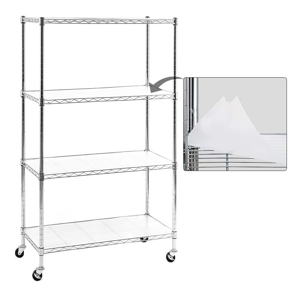 Chrome 4- Shelving Units and  Rack on Wheels with  Liners Set of 4  NSF Certified  Adjustable Matel Wire Shelving Unit Rack for Garage  Kitchen  Office(50H X 30W X 14D)