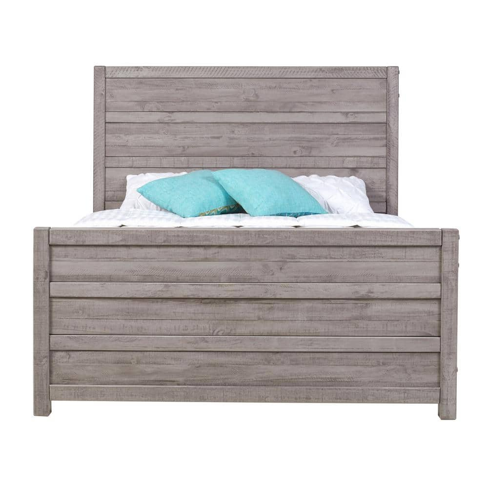 Camaflexi Carmel Solid Wood Platform Bed Frame with Headboard, King, Antique Grey