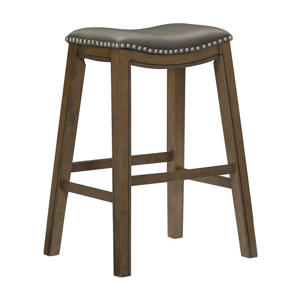 Homelegance 29" Pub Height Wooden Bar Stool Saddle Seat Barstool, Gray Brown