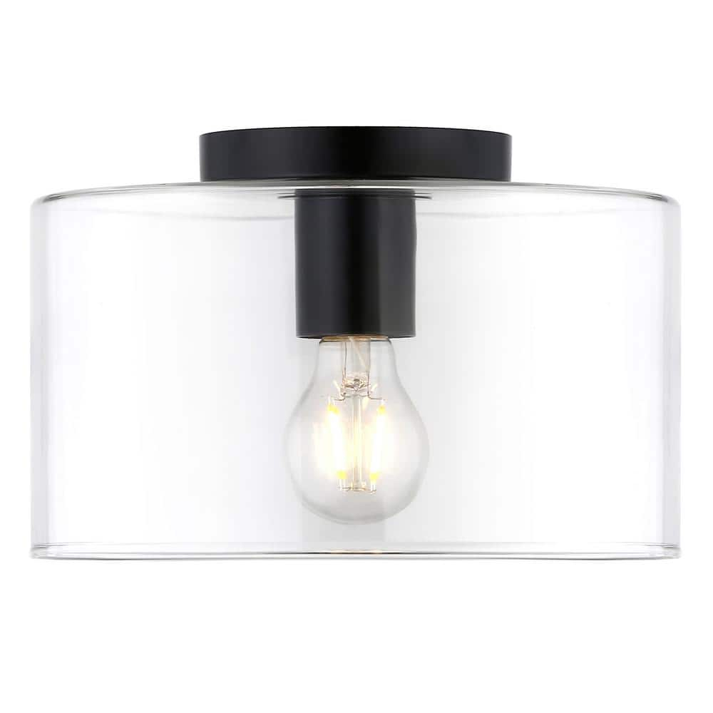 Evelyn&Zoe 10" Matte Black Metal/Glass Semi Flush Mount