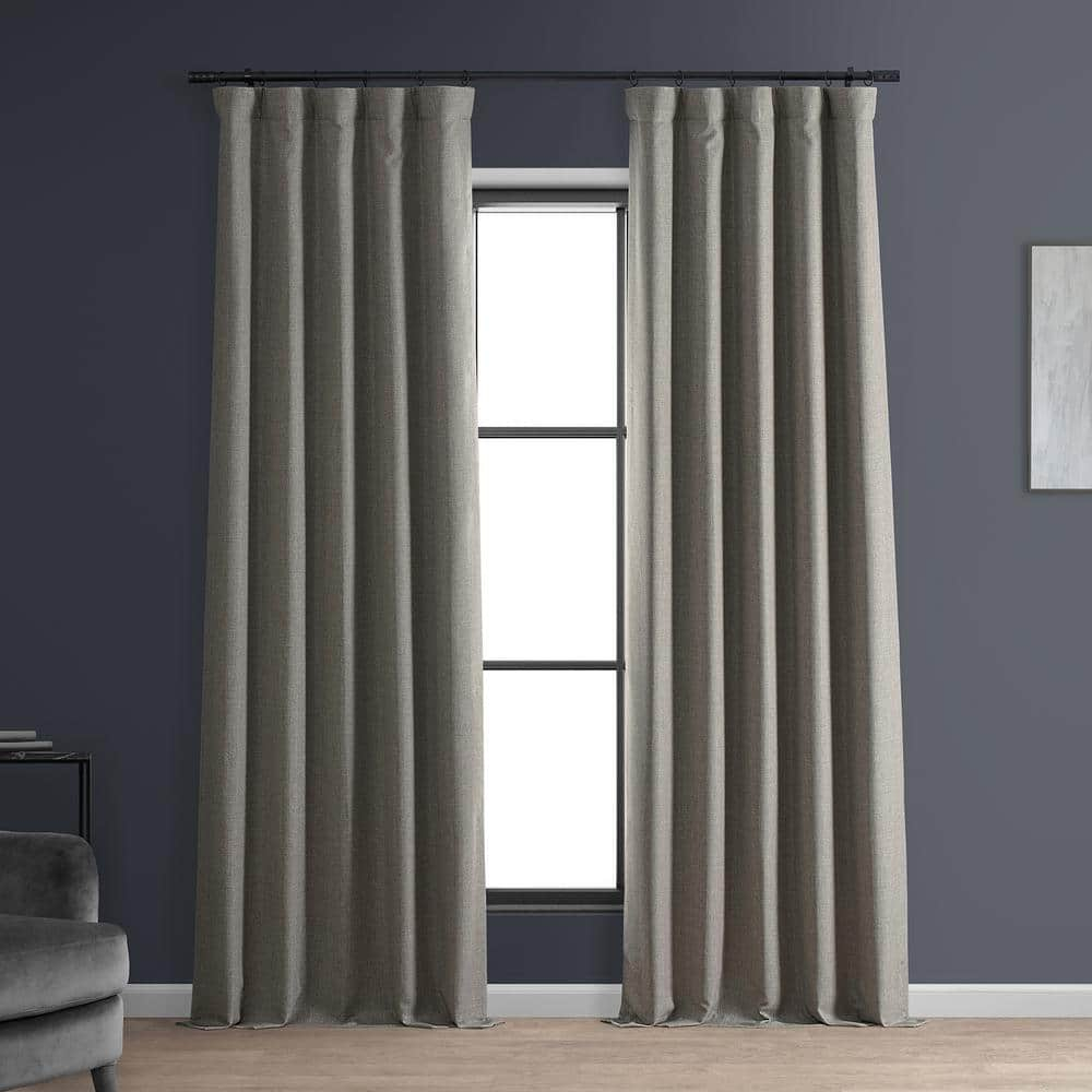 Signature Destination Slate Faux Linen Blackout Curtain (1 Panel), Destination Slate, 50W X 96L