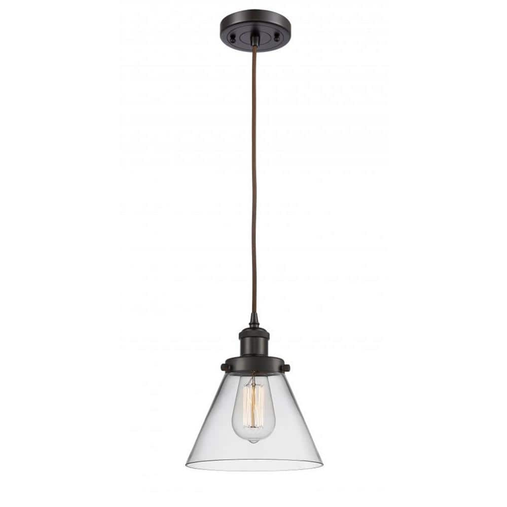 Cone 1-Light Oil Rubbed Bronze Shaded Pendant Light with Clear Glass Shade