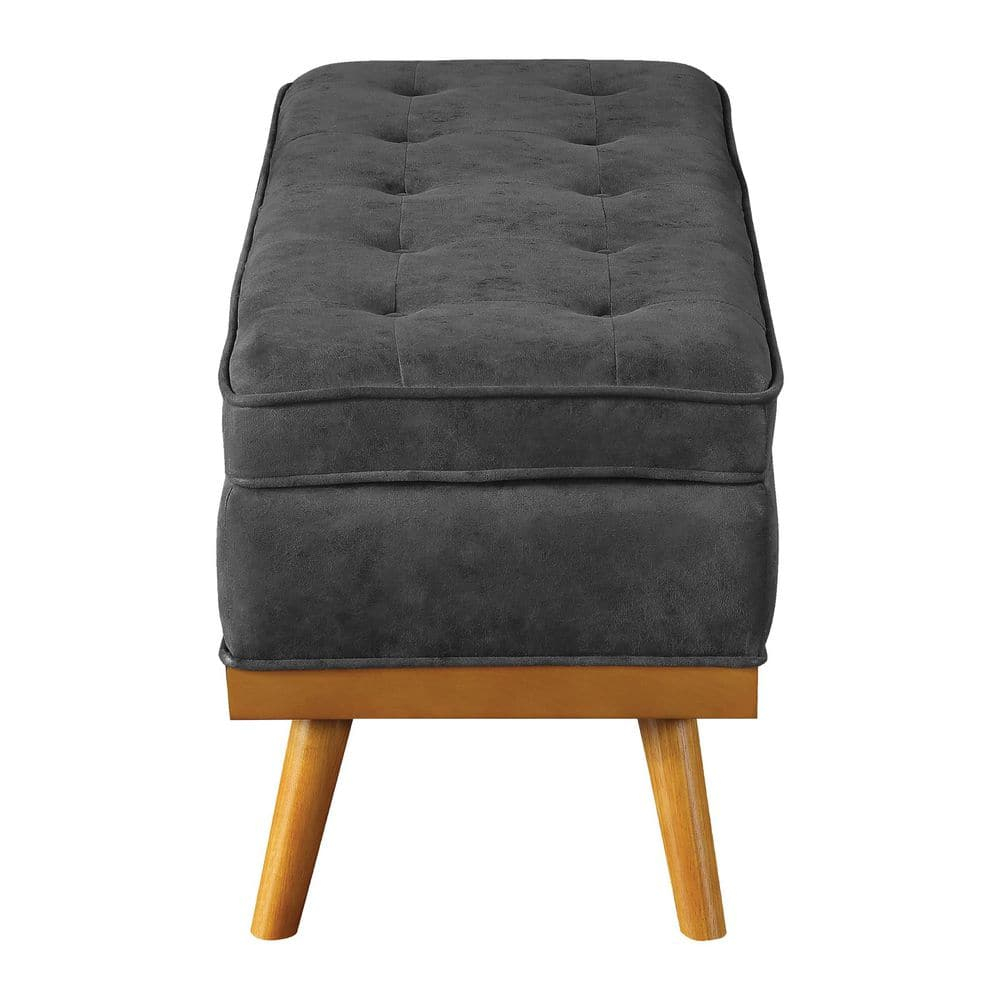 Katheryn Storage Bench in Charcoal Faux Leather