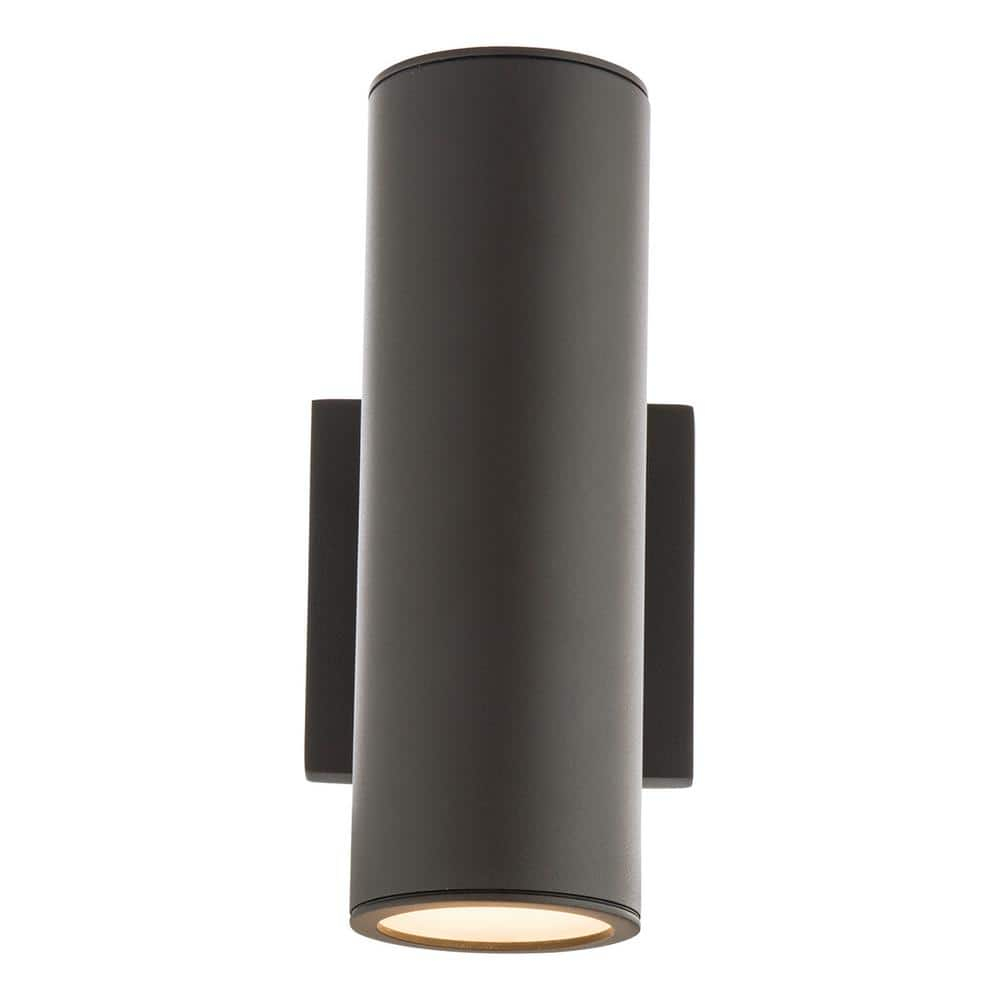 Bronze Cylinder Dimmable Outdoor LED Wall Sconce with White Acrylic Diffuser