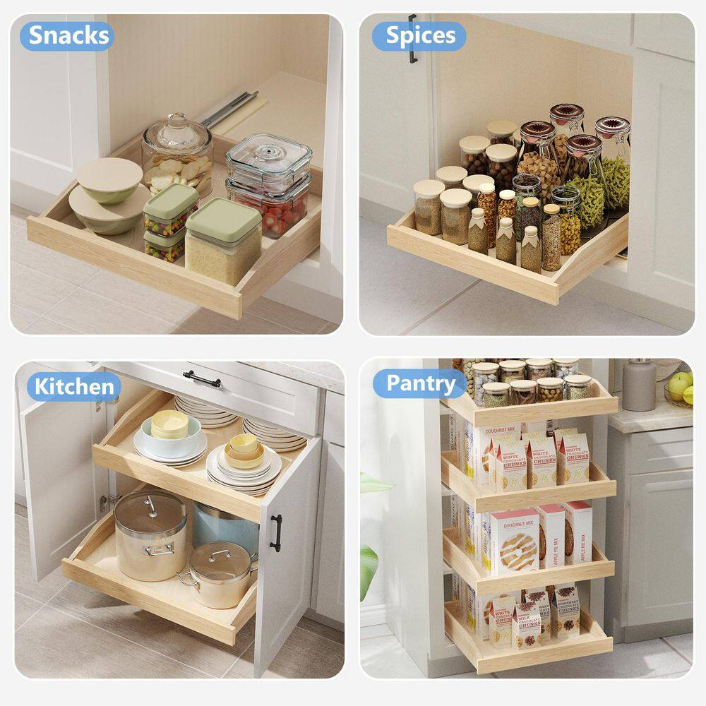 LOVMOR Single Pull Out Cabinet Organizer 25½”W x 21”D, Soft Close Slide Out Drawer Storage Shelves for Kitchen, Wood Cabinet Shelf Pull-Out Organizer Storage for Base Cabinets