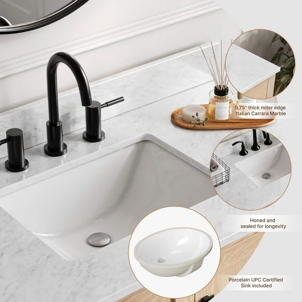 Ariel Cambridge 43 Inch Bathroom Vanity With Italian Carrara Marble Countertop 0.75 inch In Oak