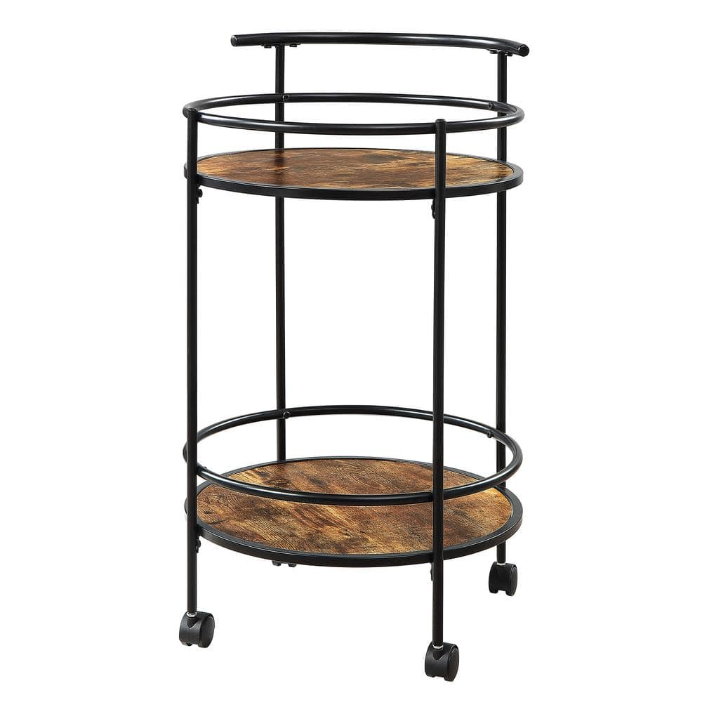Designs2Go Charlie Serving Bar Cart in Walnut Wood Finish and Black Metal Frame