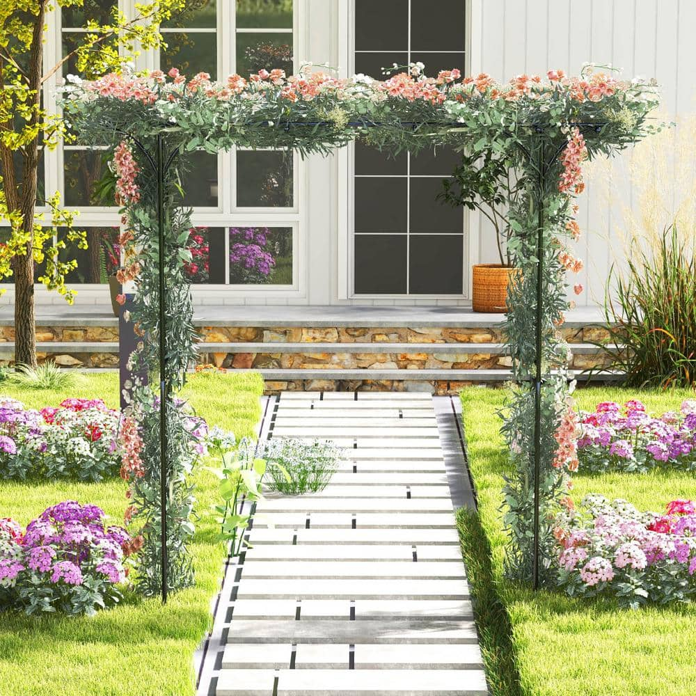 Resenkos Outdoor Decor,81 Inch Garden Arbor Metal Archway for Climbing Plants-Black