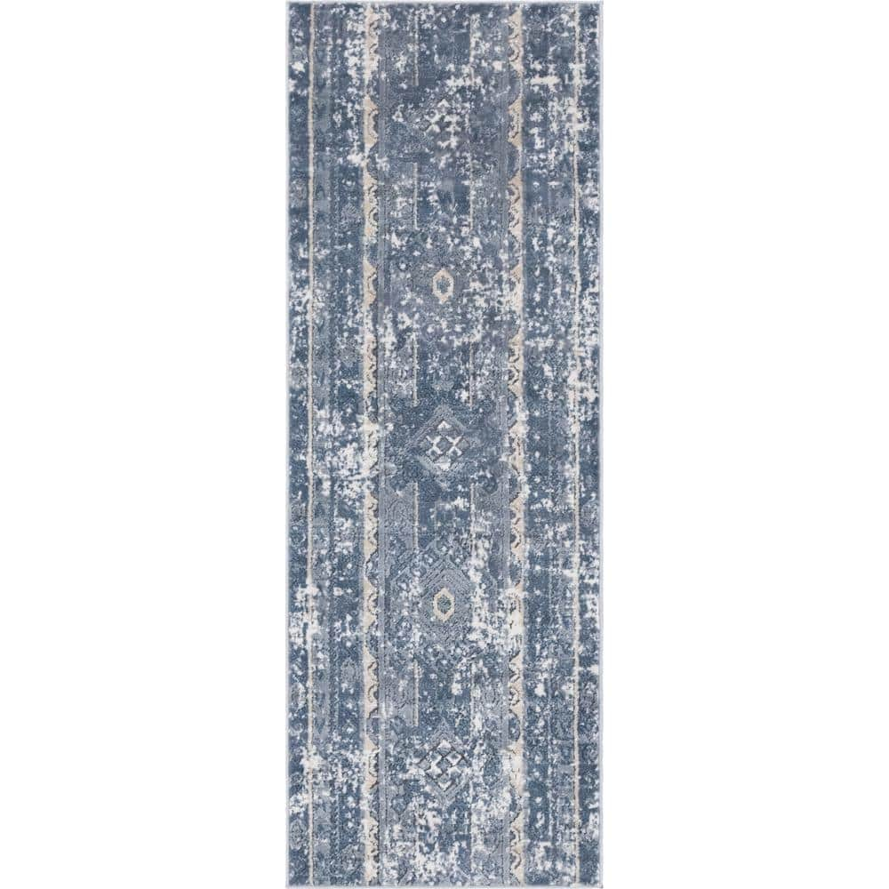 Unique Loom Portland Collection Area Rug - Depoe (2' x 6' 1" Runner Blue/Beige)
