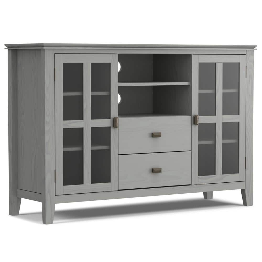Simpli Home Artisan Solid Wood TV Media Stand in Fog Gray