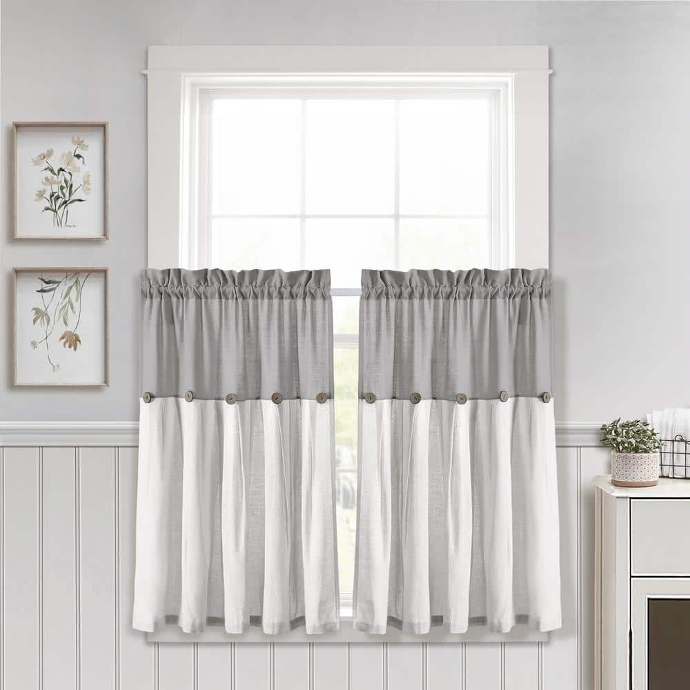 Lush Decor Linen Button Cotton Blend Tailored 29'' W Cafe Curtain (Set of 2)