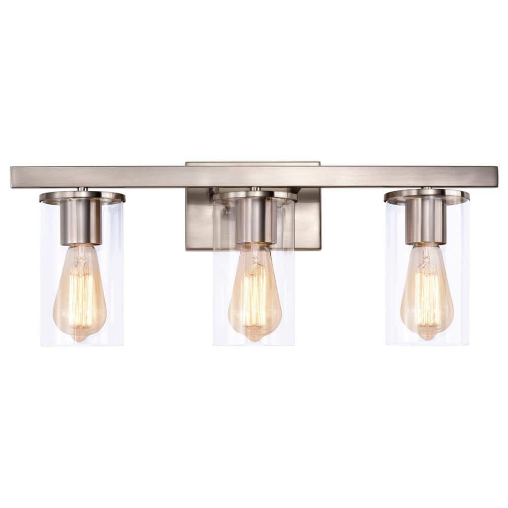 C Cattleya 3-Light Vanity Light with Clear Glass Shades Brushed Nickel Nickel Brushed
