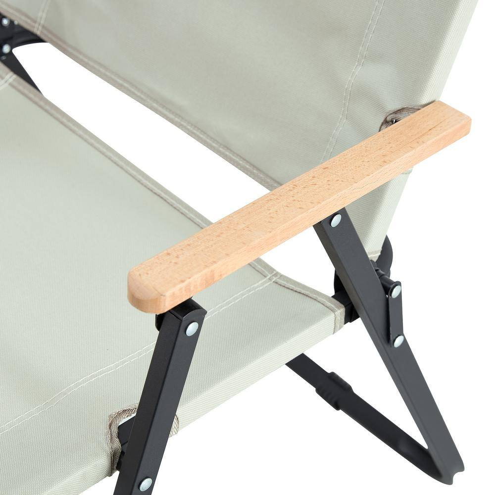 2-Piece Beige Steel Metal Folding Outdoor Lawn Chair for Camping, Picnics, Beach, Backyard, BBQ, Party, Patio