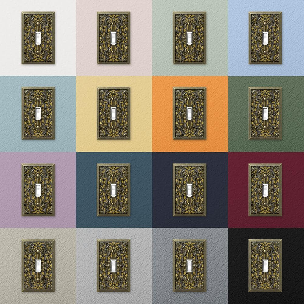 Amerelle 65TTAB Filigree Wallplate, 2 Toggle, Antique Brass