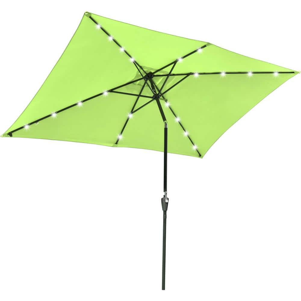 10x6.5 ft Outdoor Rectangle Solar Powered LED Patio Umbrella with Crank Tilt for Garden Backyard Table Market Pool, Lime