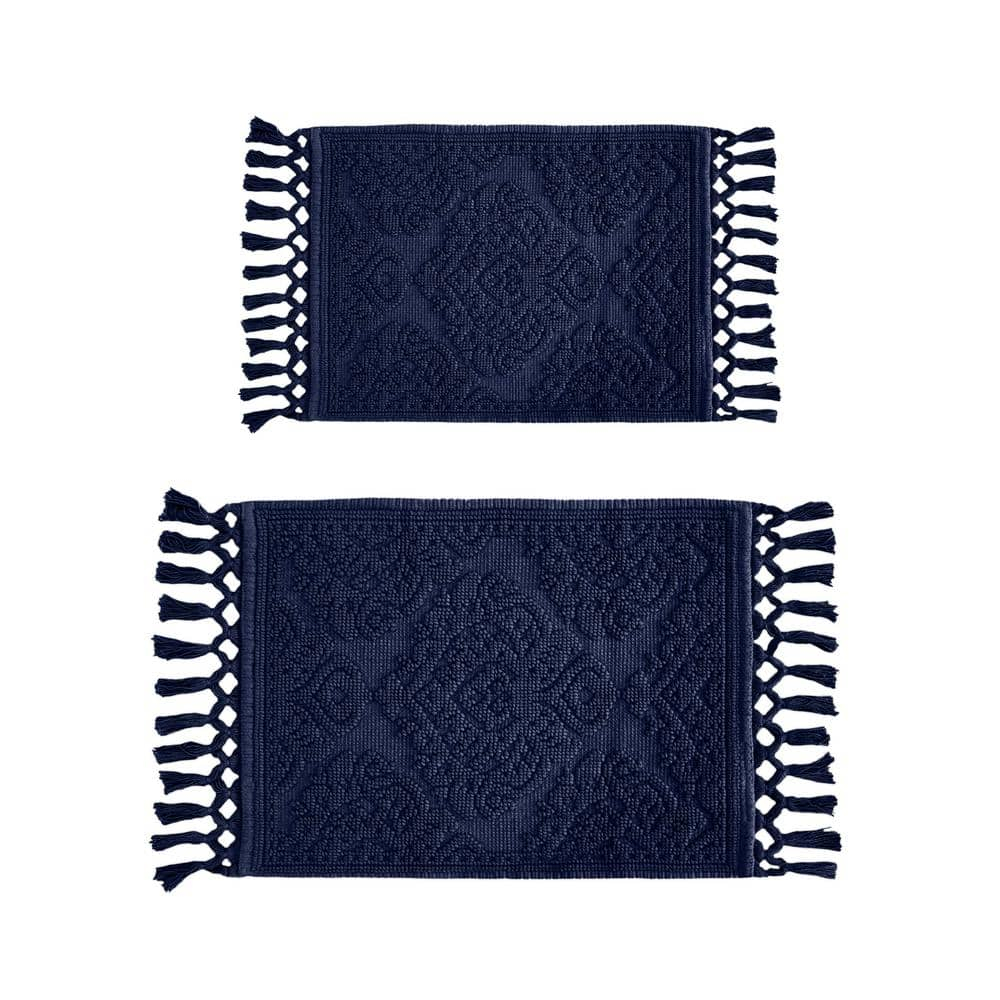 Jean Pierre Ricardo Cotton Fringe 2-Piece Bath Rug Set, Indigo