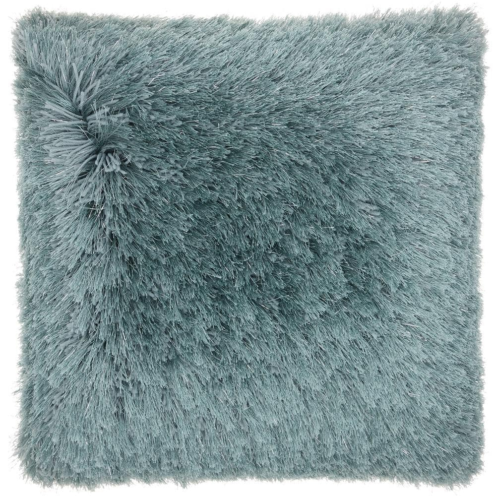Nourison Shag Solid Celadon Decorative Throw Pillow , 20" x 20"