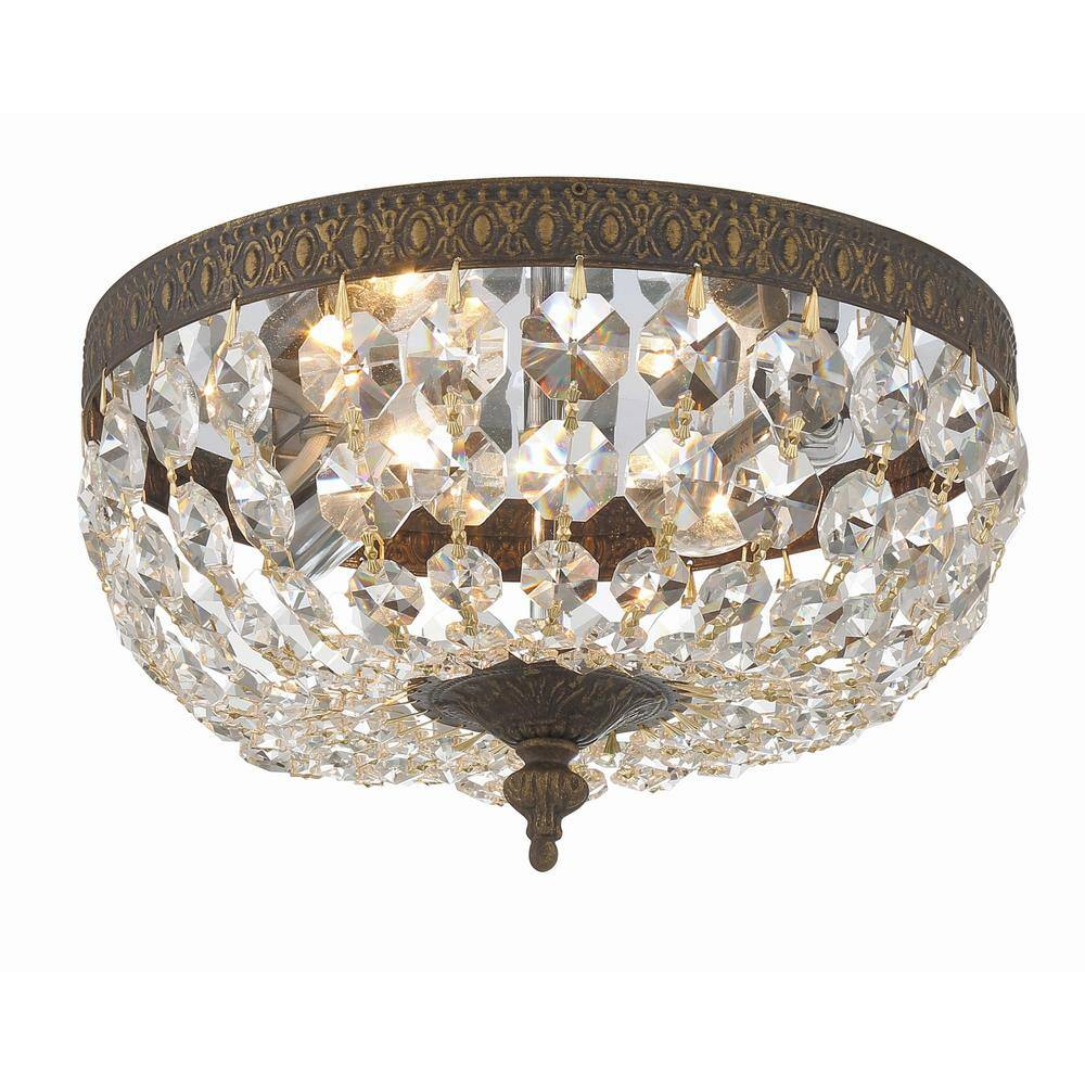 English Bronze Flush Mount with Clear Italian Crystals