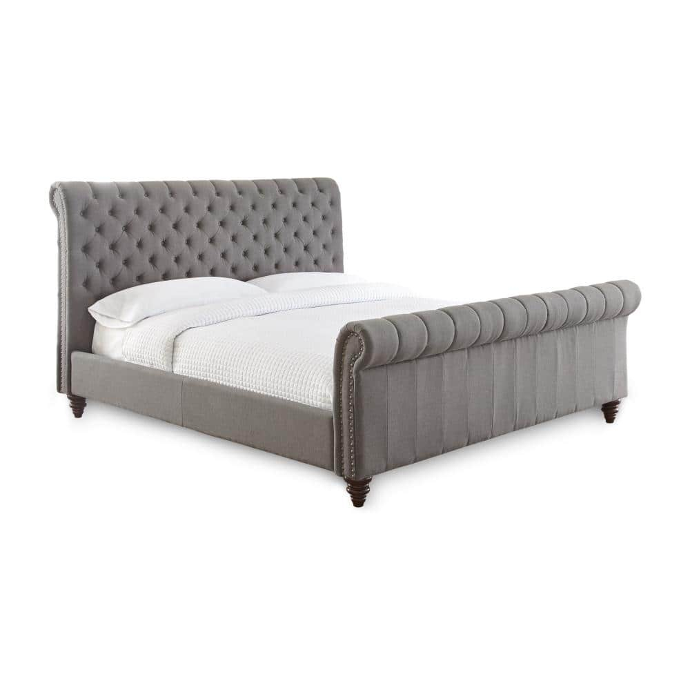 Steve Silver Swanson Tufted King Sleigh Bed in Gray
