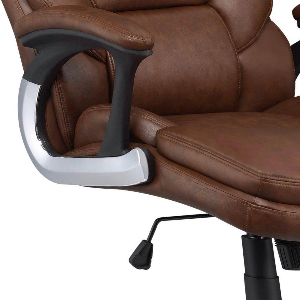 Leatherette Office Chair with Cushioned Back and Metal Star Base Brown - Saltoro Sherpi