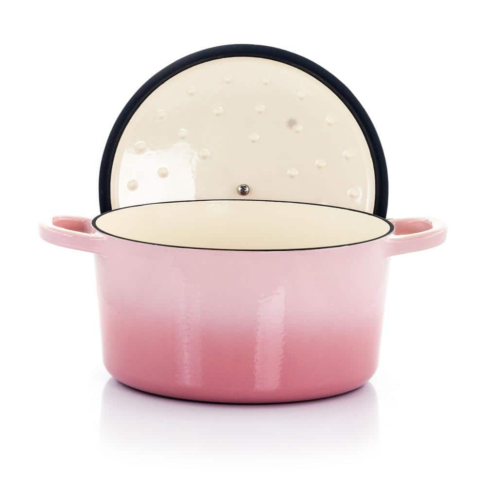 Crock-Pot 5 Quart Round Enamel Cast Iron Covered Dutch Oven Cooker, Blush Pink