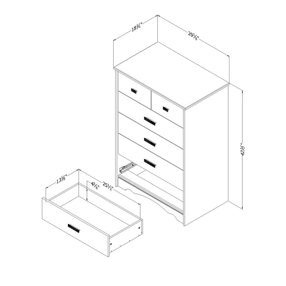 South Shore Tiara Contemporary 5-Drawers Dresser Pure White