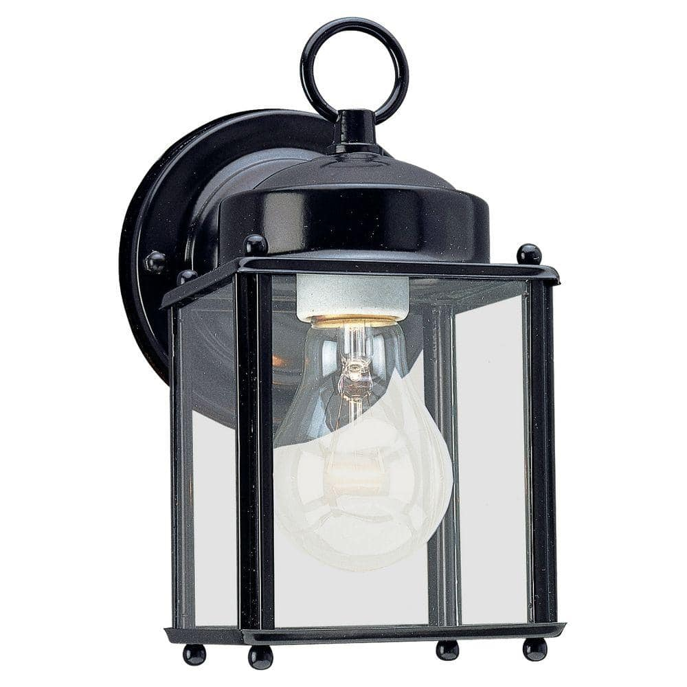 8592-12 New Castle One-Light Outdoor Wall Lantern with Clear Glass Panels, Black Finish