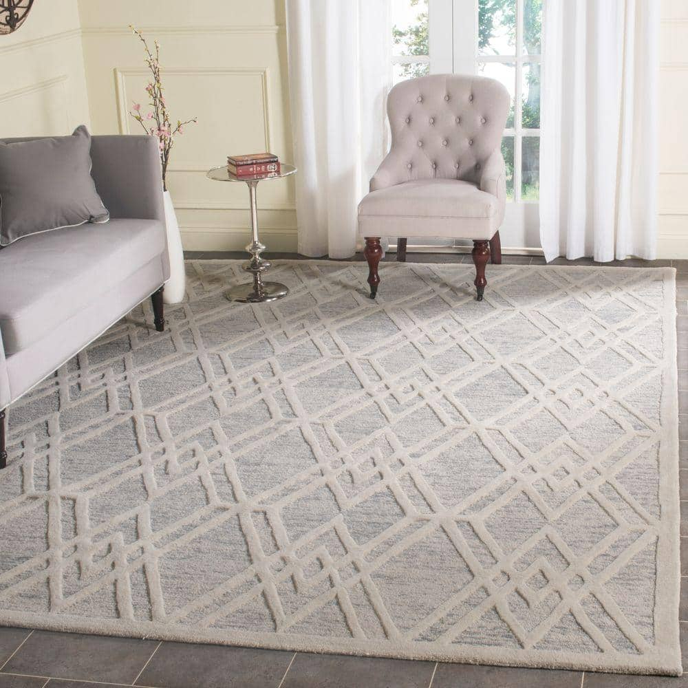 SAFAVIEH Cambridge Rordan Geometric Wool Area Rug, Grey/Ivory, 8' x 10'