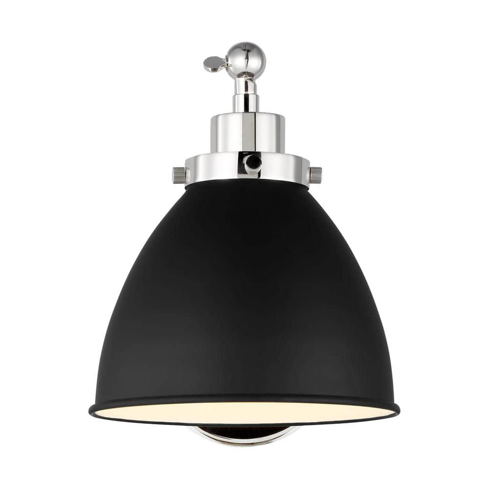 Wellfleet Midnight Black and Polished Nickel Dome Sconce